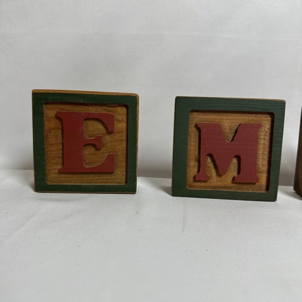 Vintage Wooden Letter Blocks EMMA Name Decor Rustic Nursery Shelf Display
